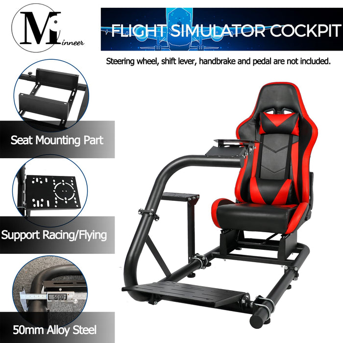 Minneer™ Racing Simulator Cockpit with Seat Fits for Logitech G25 G923 Fanatec Thrustmaster Driving Simulation Cockpit Single Arm Game Accessories Steering Wheel Pedal Handbrake Not Included