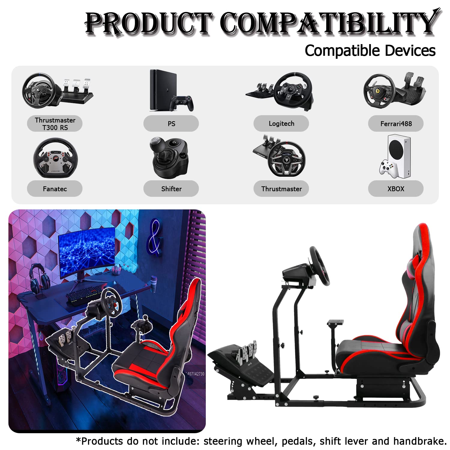 Minneer Racing Simulator Cockpit Stable with Seat Fit Logitech Thrustmaster