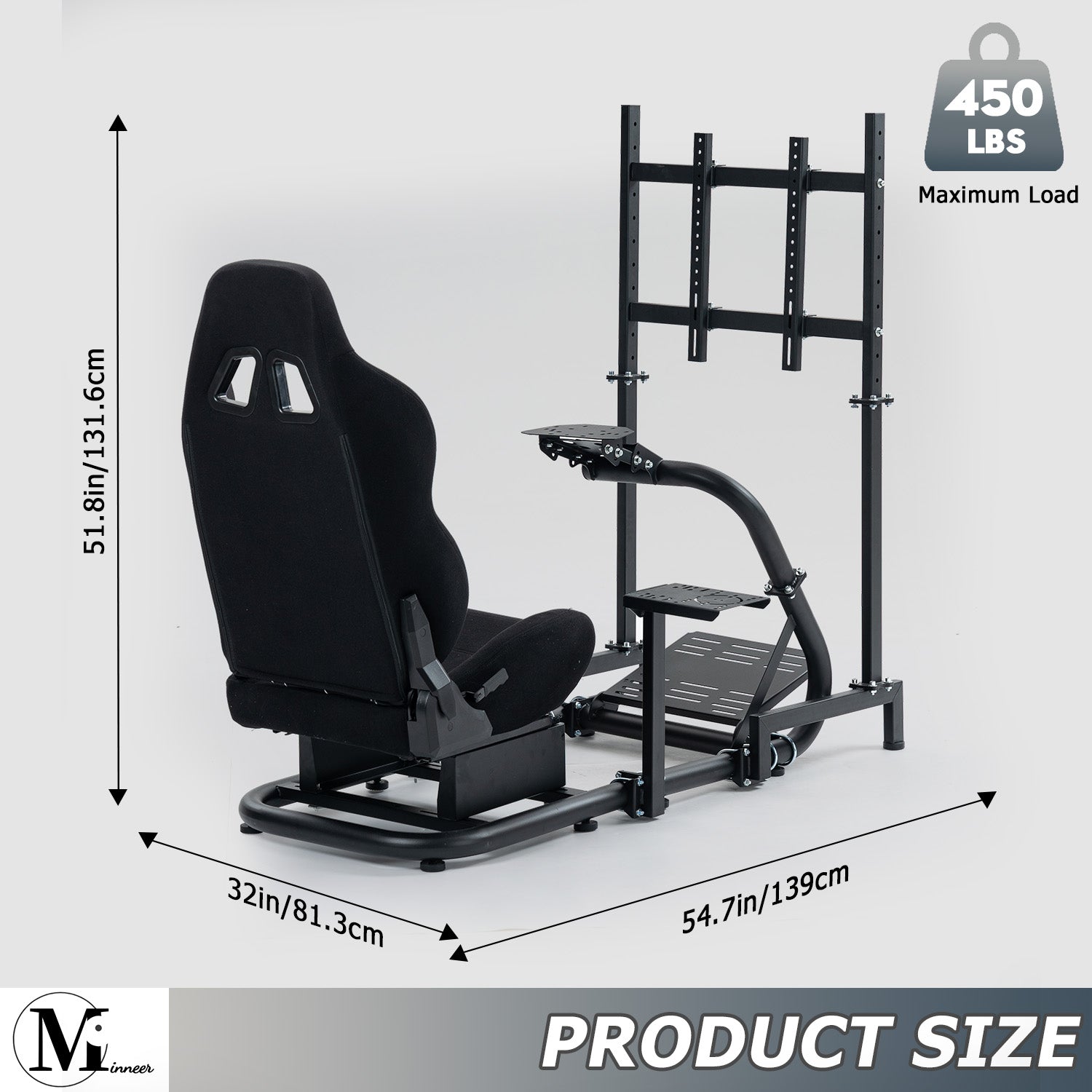 Minneer Comfortable Racing Simulator Cockpit with Seat TV Stand Fit Logitech Fanatec