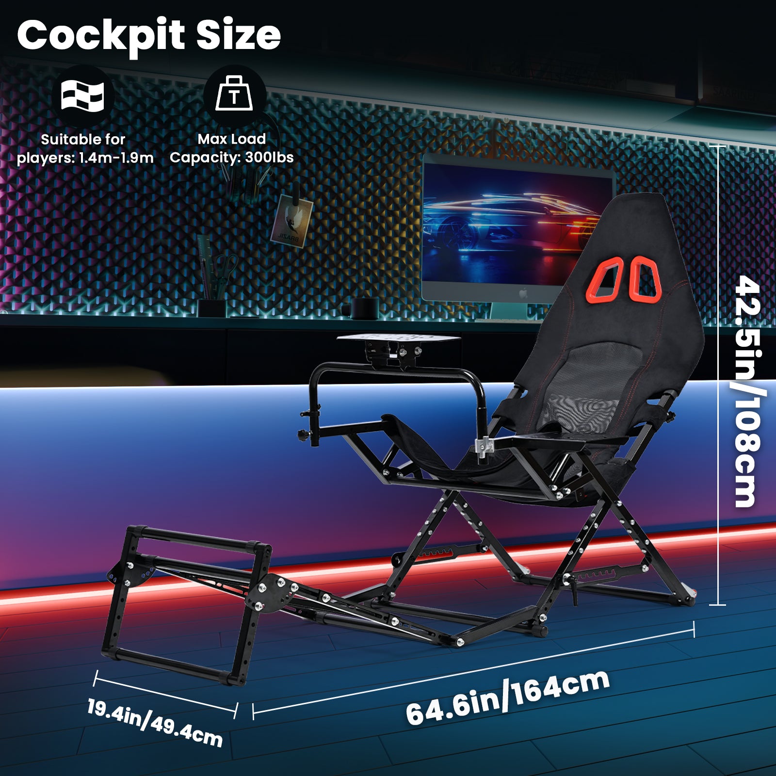 Minneer X-Type Foldable Racing Sim Cockpit – Adjustable & Universal Fit for Logitech G29, G920, G923, Thrustmaster T-GT II, T248 (Gear Not Included)