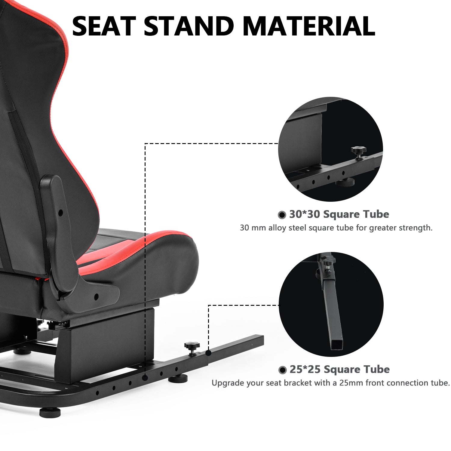 Minneer Racing Simulator Cockpit Seat Mount with red seat for Steering Wheel Stand Square Tube