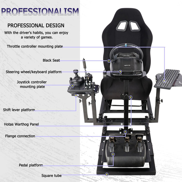 Minneer™ 2023 NEW Flight Simulator Cockpit Fit for Logitech X52/X52pro/X56, Thrustermaster HOTAS WARTHOG, Compatible with G25/G27/G29/G920/G923/TMX/T150/T300 (Included Black Seat)