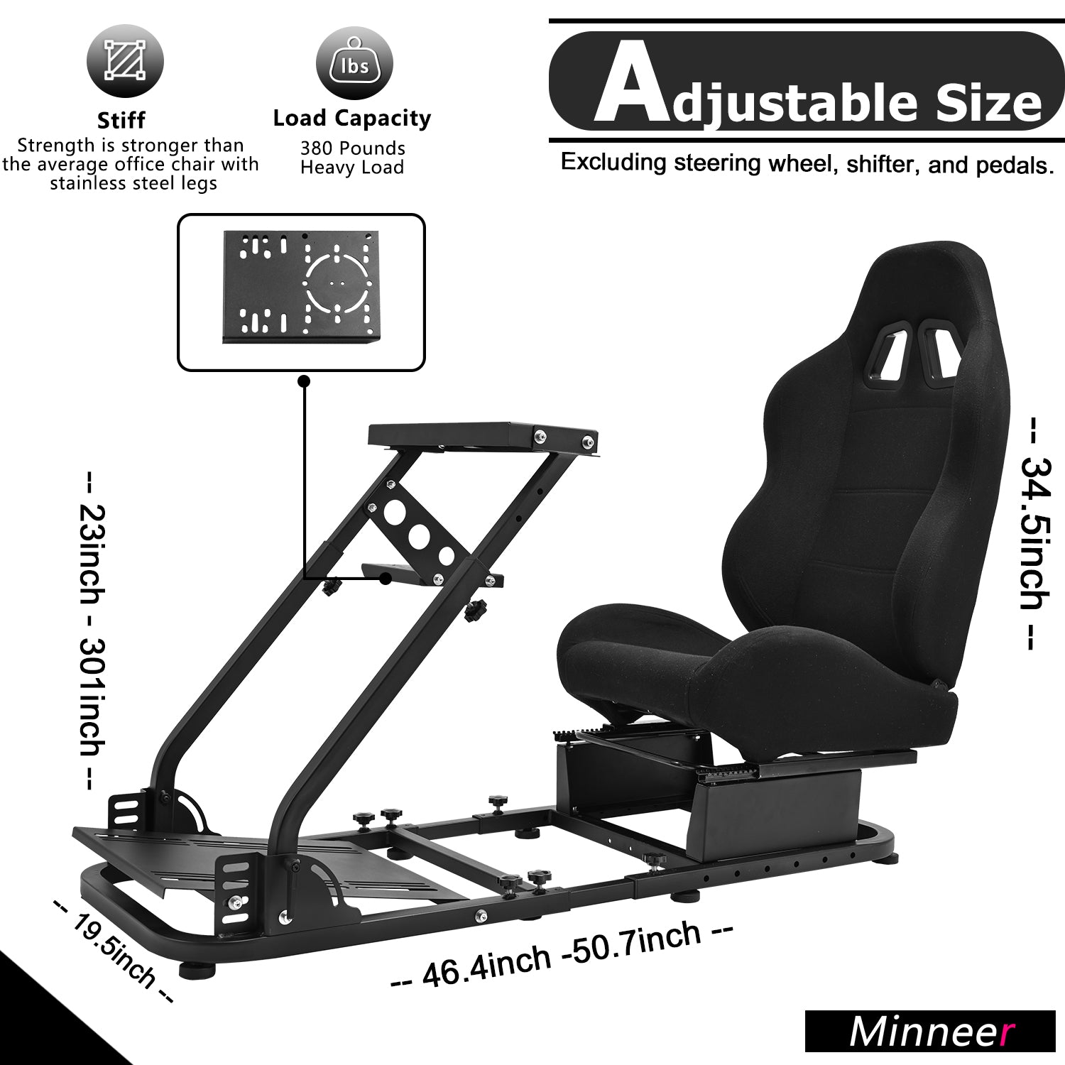 Minneer Simulation Racing Cockpit Wheel Stand with Black Seat Fit Logitech G29