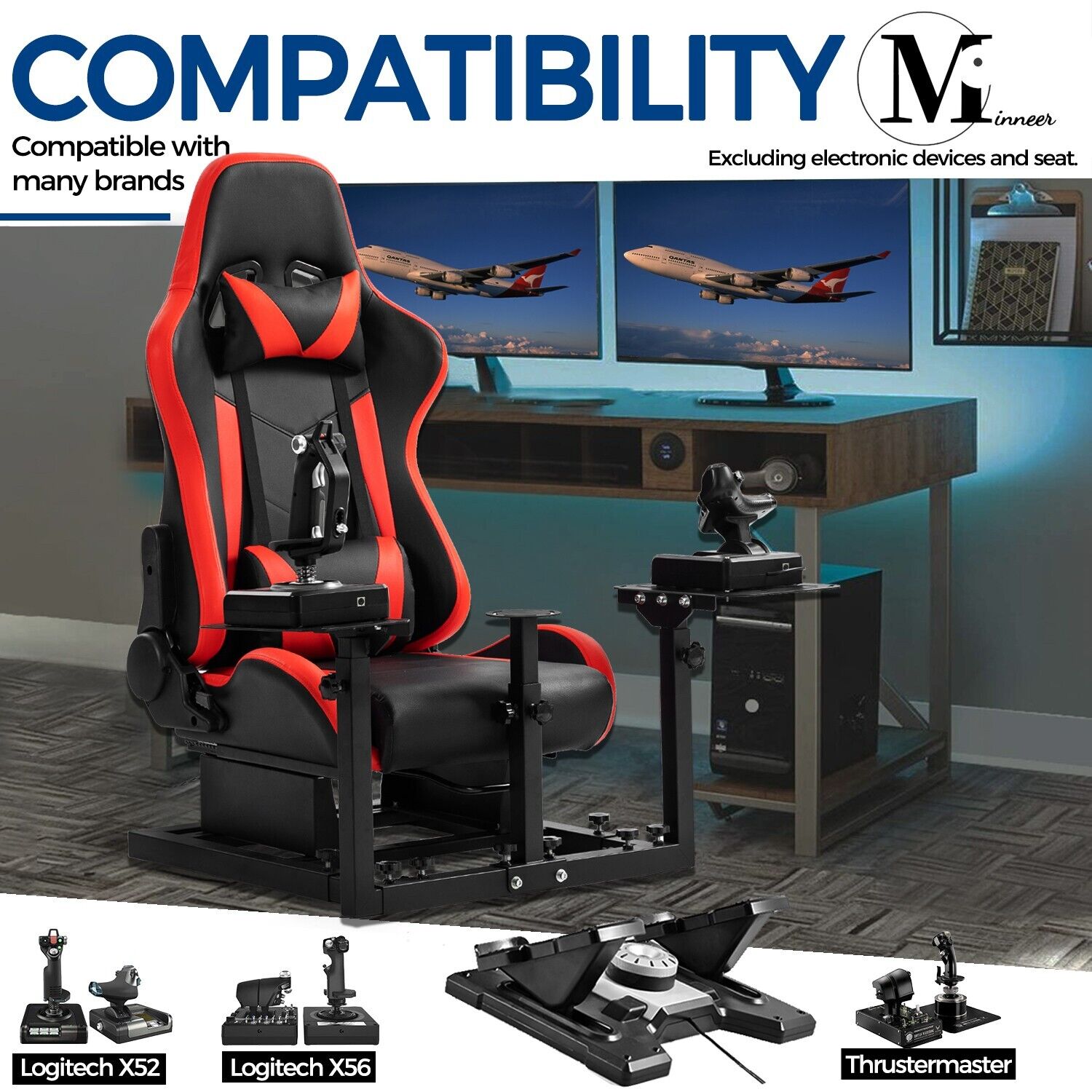 Minneer Flight Simulator Cockpit Fit Logitech X52 X56 Thrustmaster A10C HotasWarth