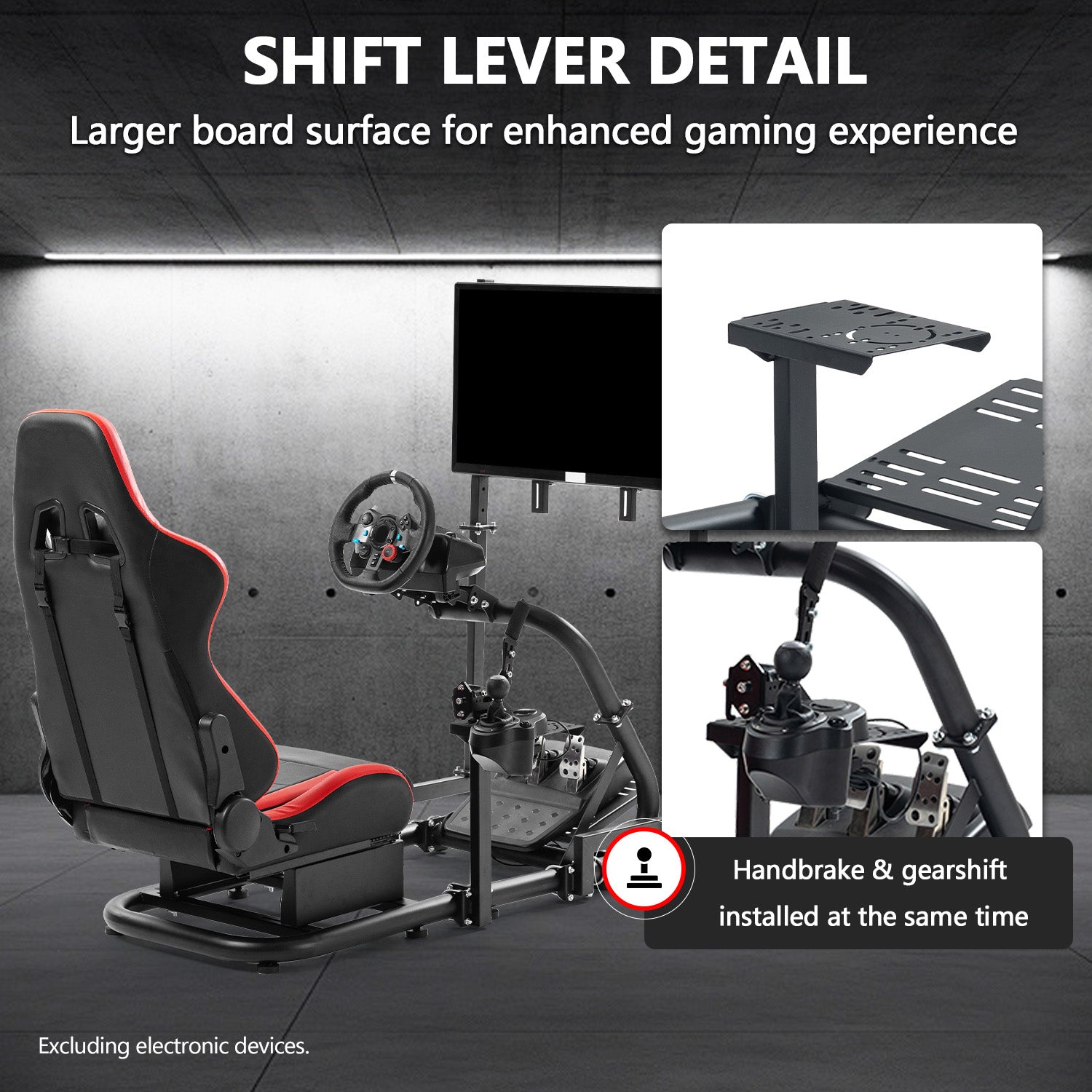 Minneer Racing Simulator Cockpit with Red Seat & Monitor Stand Fit Logitech Fanatec CSL-DD