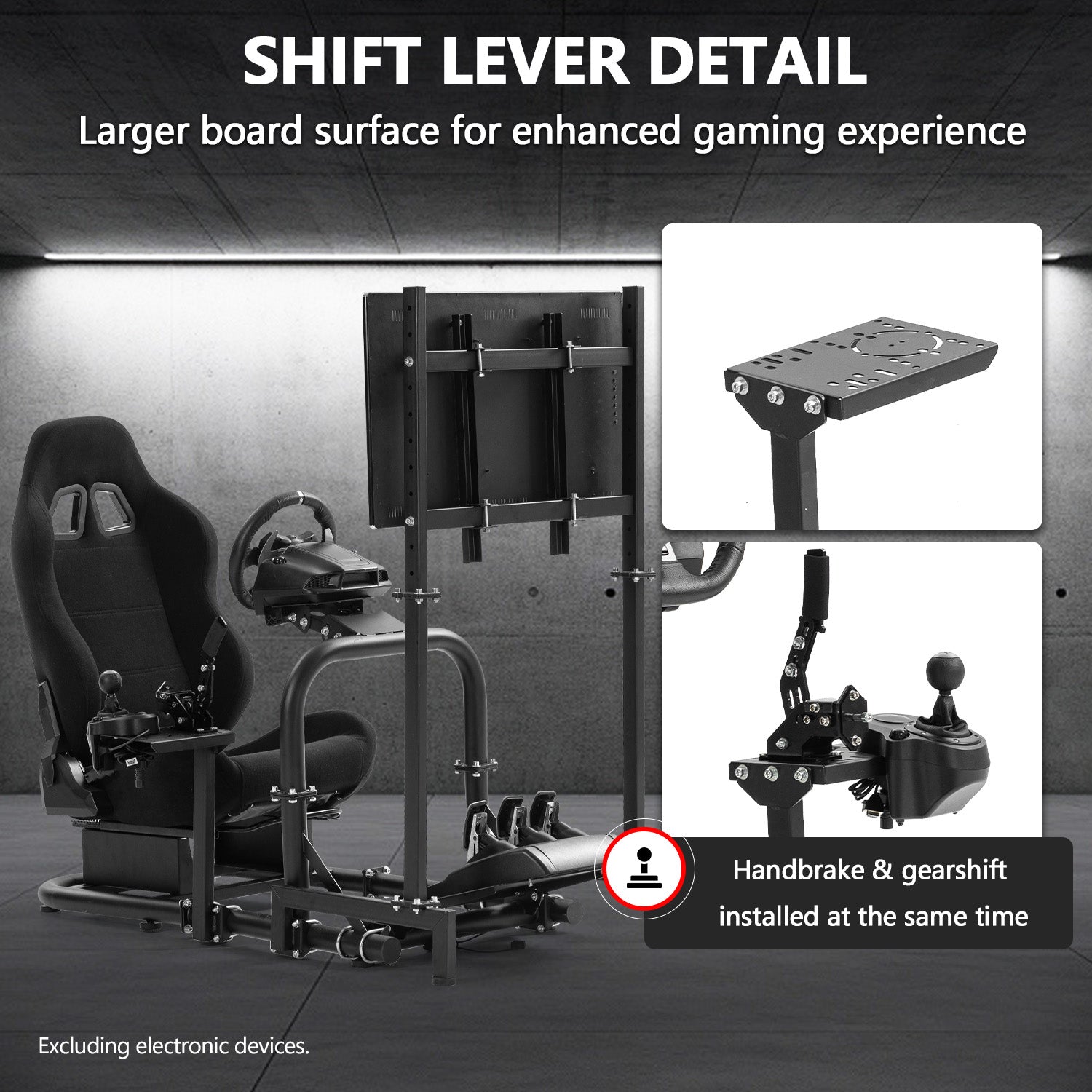 Minneer Racing Simulator Cockpit with Black Seat & TV Stand Fit Logitech Thrustmaster,Not Include Wheels Pedals and Shift Lever