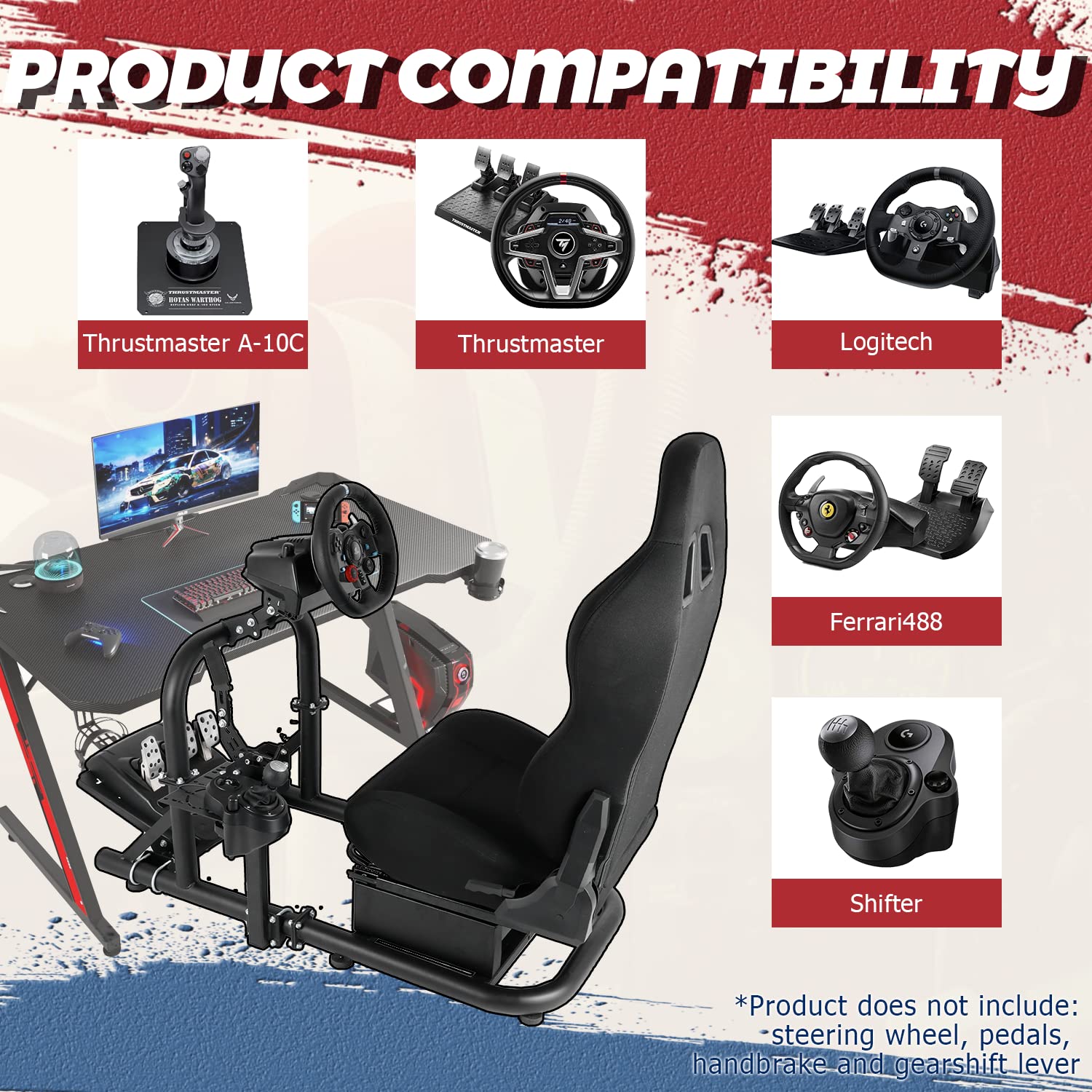 Minneer Driving Simulator Cockpit with Seat Fit Logitech G920 G923 Thrustmaster Fanatec