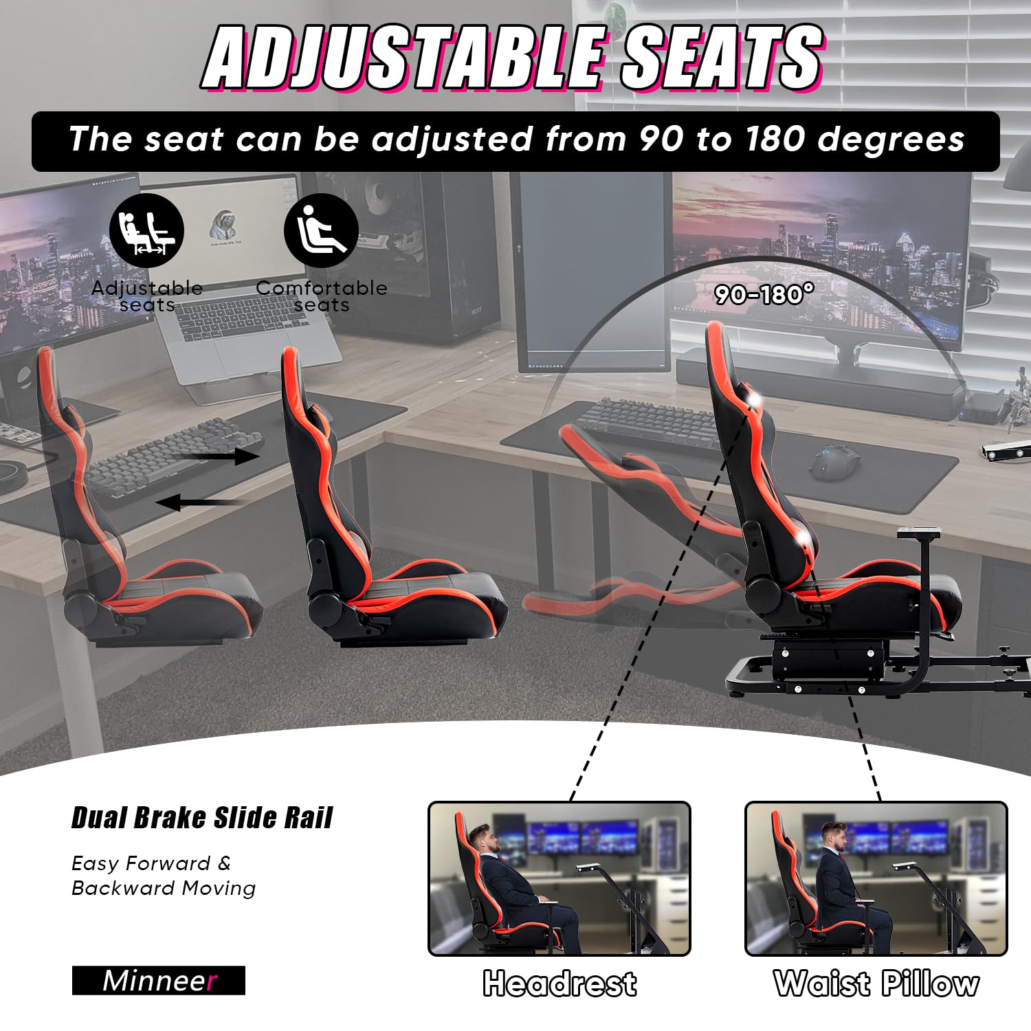 Minneer Racing Simulator Cockpit Stable with Seat Fit Logitech G29 G920 GPRO Fanatec CSL-DD