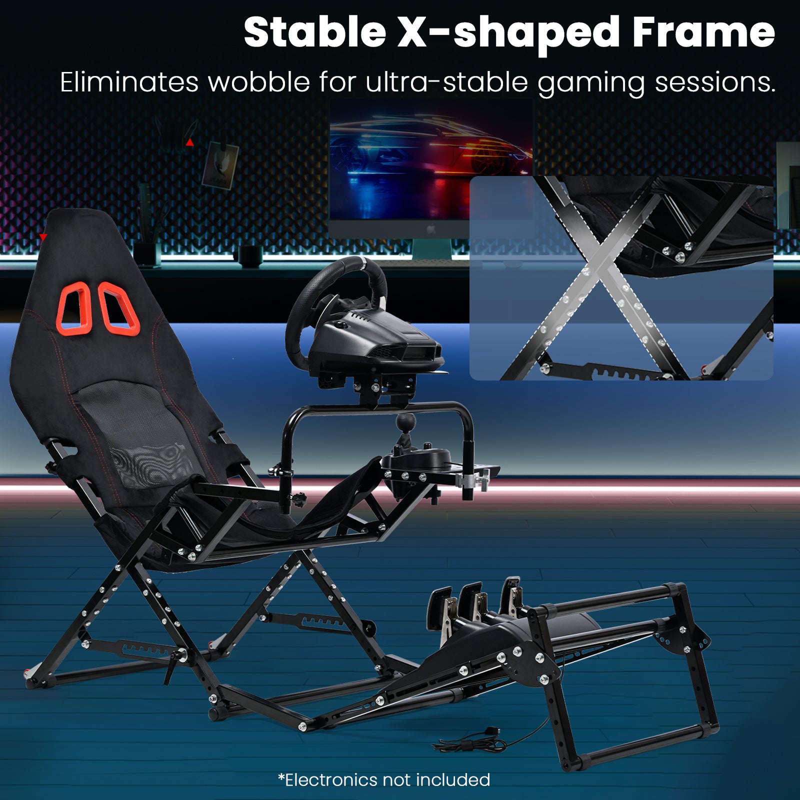 Minneer X-Type Foldable Racing Sim Cockpit – Adjustable & Universal Fit for Logitech G29, G920, G923, Thrustmaster T-GT II, T248 (Gear Not Included)