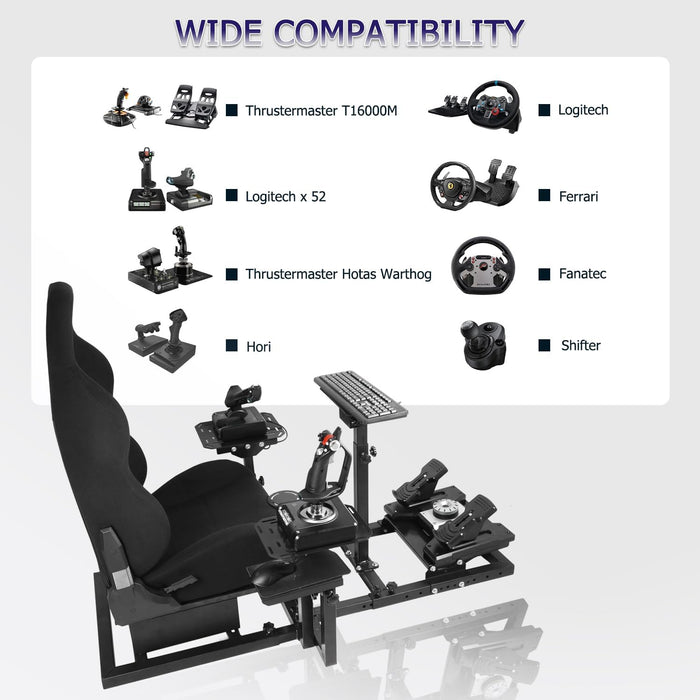 Minneer™ 2023 NEW Flight Simulator Cockpit Fit for Logitech X52/X52pro/X56, Thrustermaster HOTAS WARTHOG, Compatible with G25/G27/G29/G920/G923/TMX/T150/T300 (Included Black Seat)