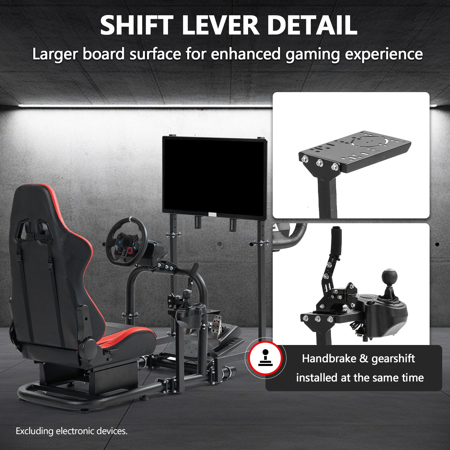 Minneer Racing Simulator Cockpit with Red Seat & TV Stand Fit Logitech GPRO Fanatec CSL-DD