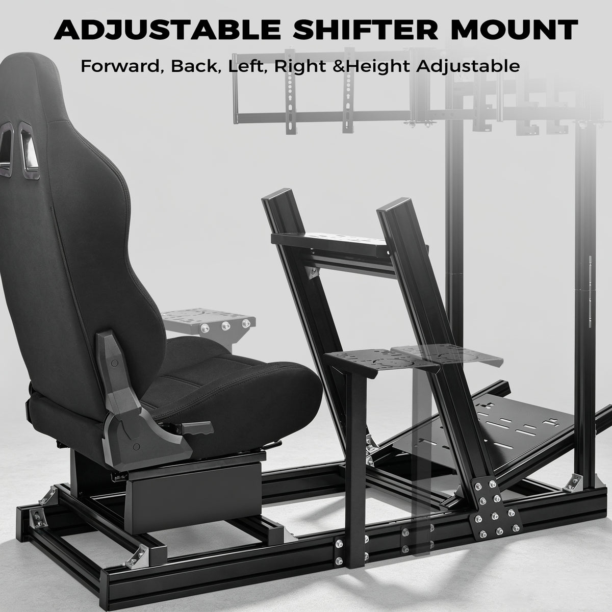 Minneer 4080 Aluminum Racing Simulator Cockpit with Black Seat and Triple Monitor Stand, Fully Adjustability, Fit for Logitech, Thrustmaster, Fanatec G29 G920 T248, Not Include Steering Wheel,Pedals,Handbrake,Monitor