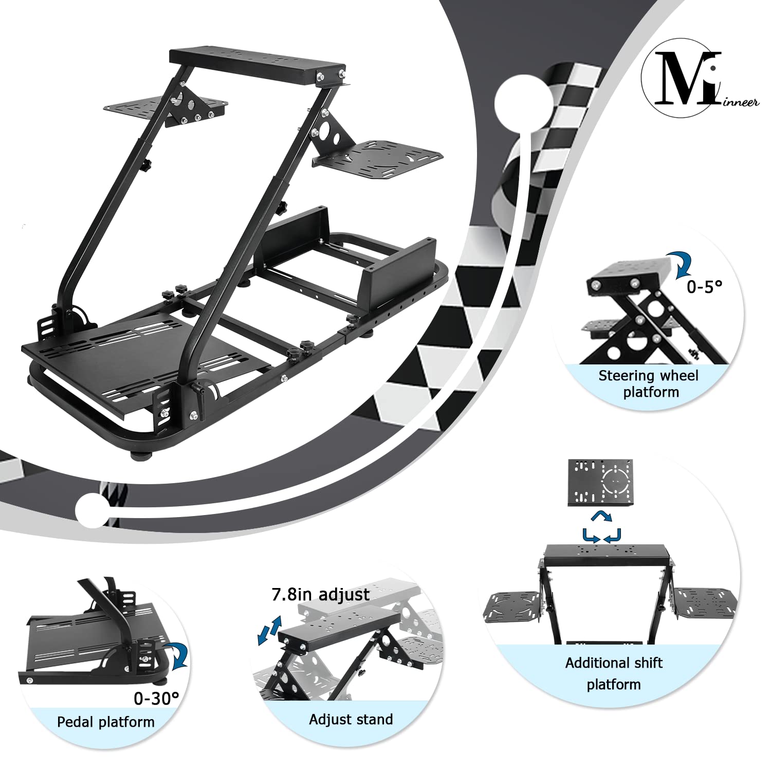 Minneer Flight Racing Simulator Cockpit Adjustable Fit Logitech X52 Thrustmaster A10C HotasWarth