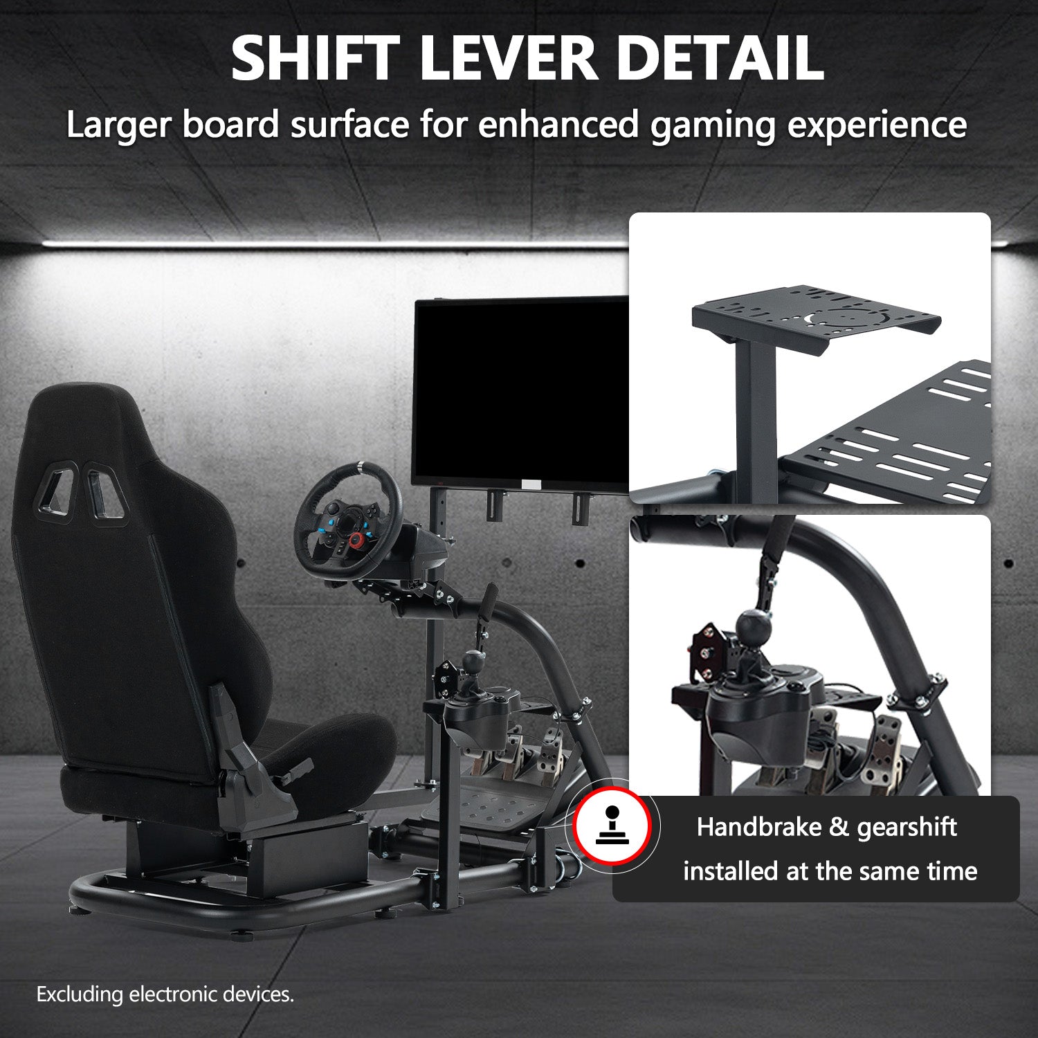 Minneer Comfortable Racing Simulator Cockpit with Black Seat & TV Stand Fit Logitech Fanatec
