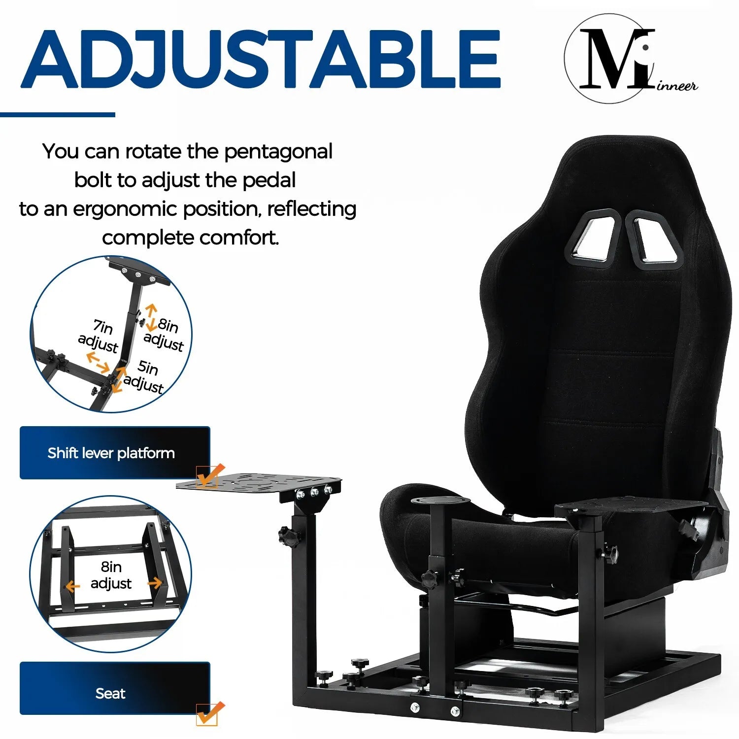 Minneer Flight Simulator Cockpit Stand with Black Seat Fit Logitech X52 X56 Thrustmaster A10C HotasWarth