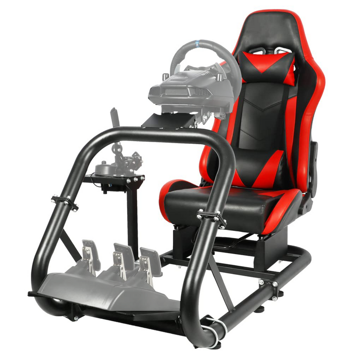 Minneer™ Immersion Racing Simulator Cockpit with Red&Black Seat Fit for Thrustmaster,FANTEC,logitech G25,G29,G92,G923 ,Height Adjustable Gaming Steering Wheel Stand (Only Frame & Chair Included)