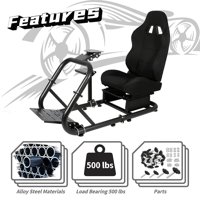 Minneer™ Racing Simulator Cockpit with Seat Fits for Logitech G25 G923 G920 Fanatec Thrustmaster Racing Wheel Stand Large Round Tube Game Accessories ,Steering Wheel Pedal Handbrake Not Included