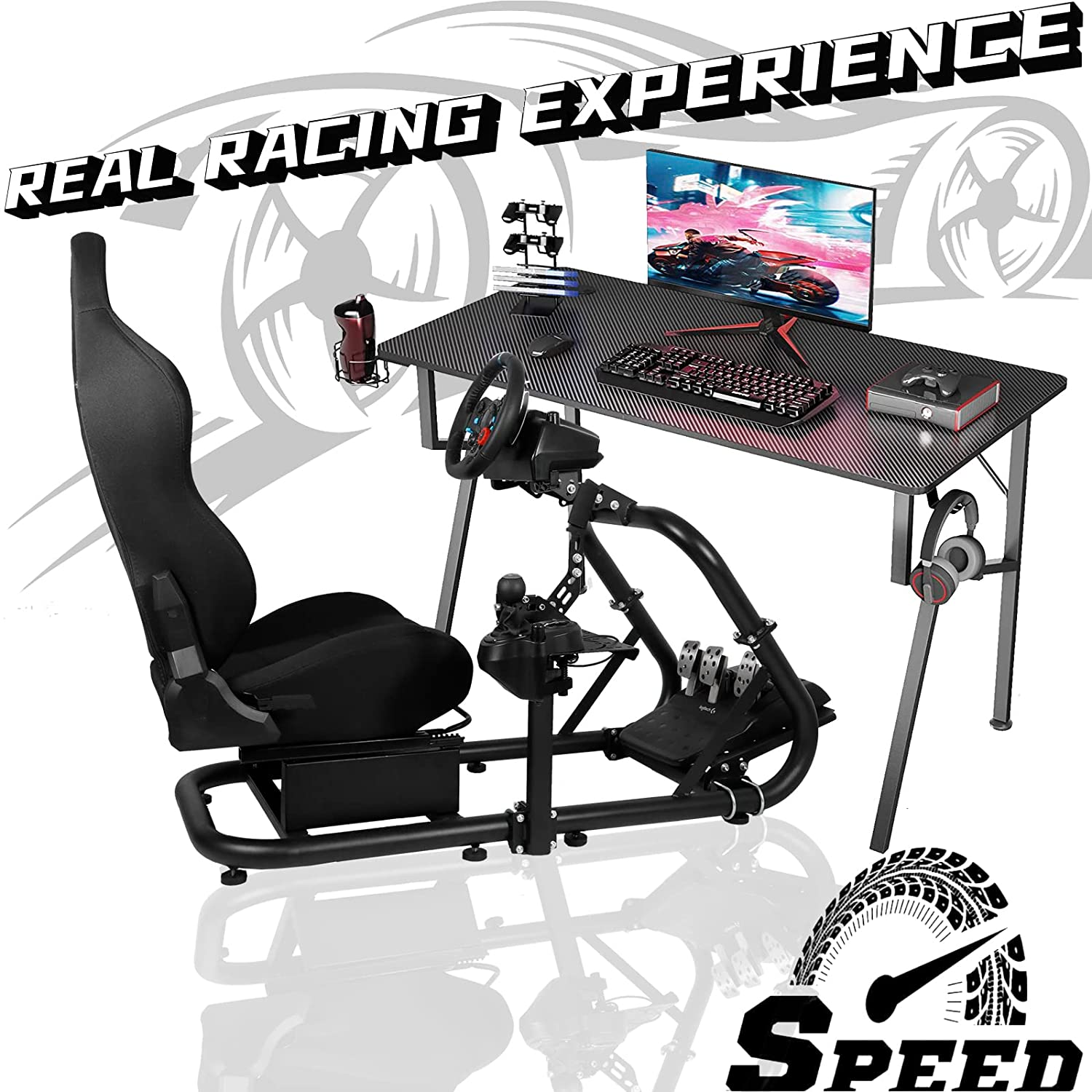 Minneer Driving Simulator Cockpit with Seat Fit Logitech Fanatec CSL-DD