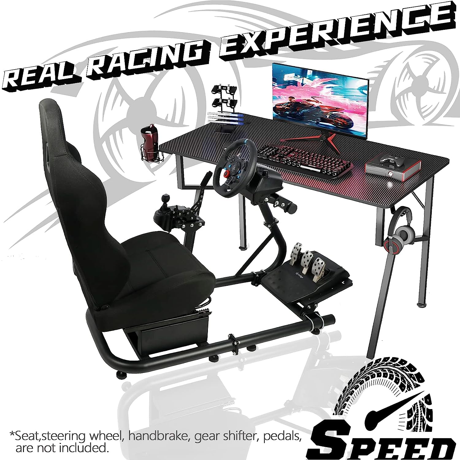 Minneer Racing Simulator Cockpit Round Tube Fit Loogitech GPRO Fanatec CSL-DD