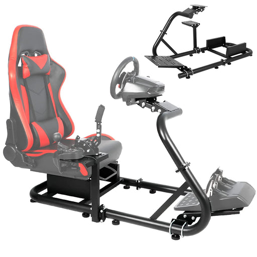 Minneer™ Racing Simulator Cockpit Stand Fits for Logitech G25 G923 G920 Fanatec Thrustmaster Driving Simulator Cockpit Single Arm Large Round Tube Game Accessories, Steering Wheel Pedal Handbrake Not Included