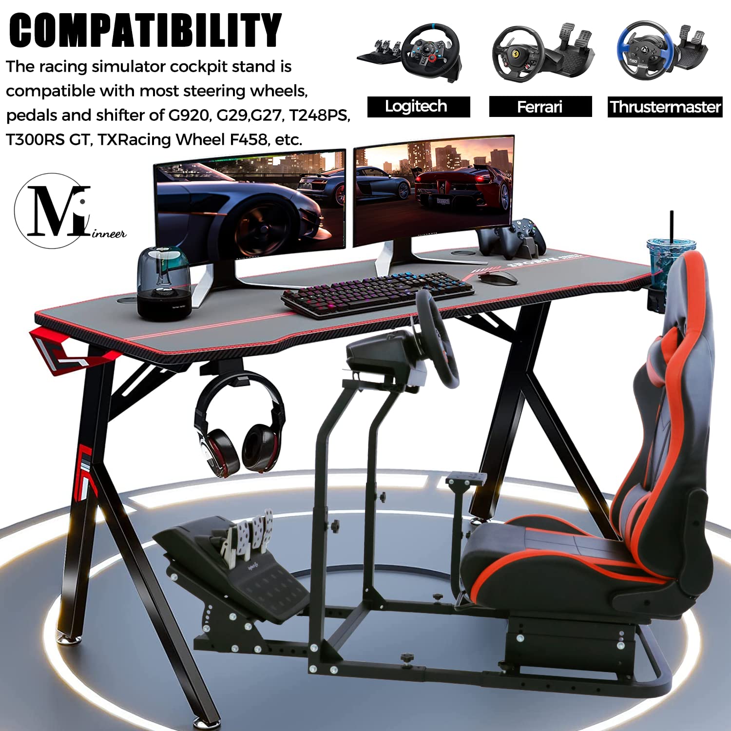 Minneer G29 Racing Simulator Cockpit Fit Logitech G920 G923 GPRO Fanatec