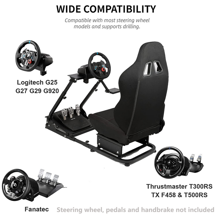 Minneer Simulator Driving Cockpit with Racing Black Seat Compatible with Logitech  G27/G29/G920/G923,Wheel and Pedals Not Include 