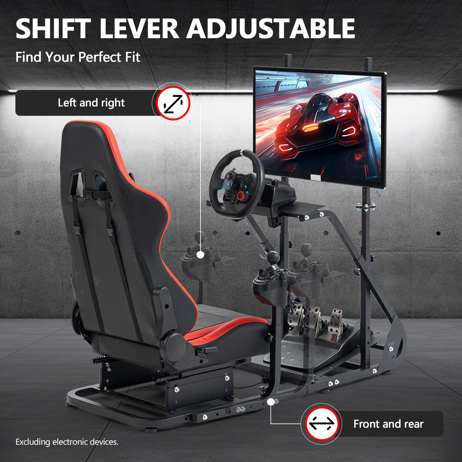 Minneer Racing Sim Cockpit with Red Seat and Monitor stand Fit Logitech Thrustmaster