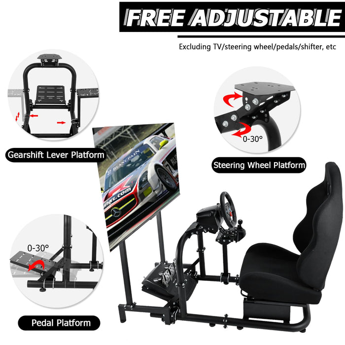 Stability Sim Racing Cockpit with Seat Fit for Logitech G29 G920 G923,  Thrustmaster T300RS, Shift Lever Platform Area Increased, No Wheel Pedal