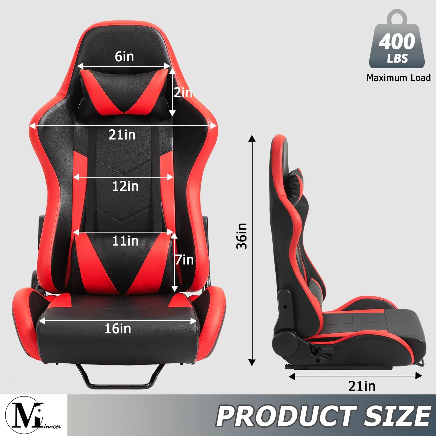 Used-Minneer Gaming Racing Seat with Neck Pillow and Waist Pillow Ergonomic for Driving Simulator Cockpit