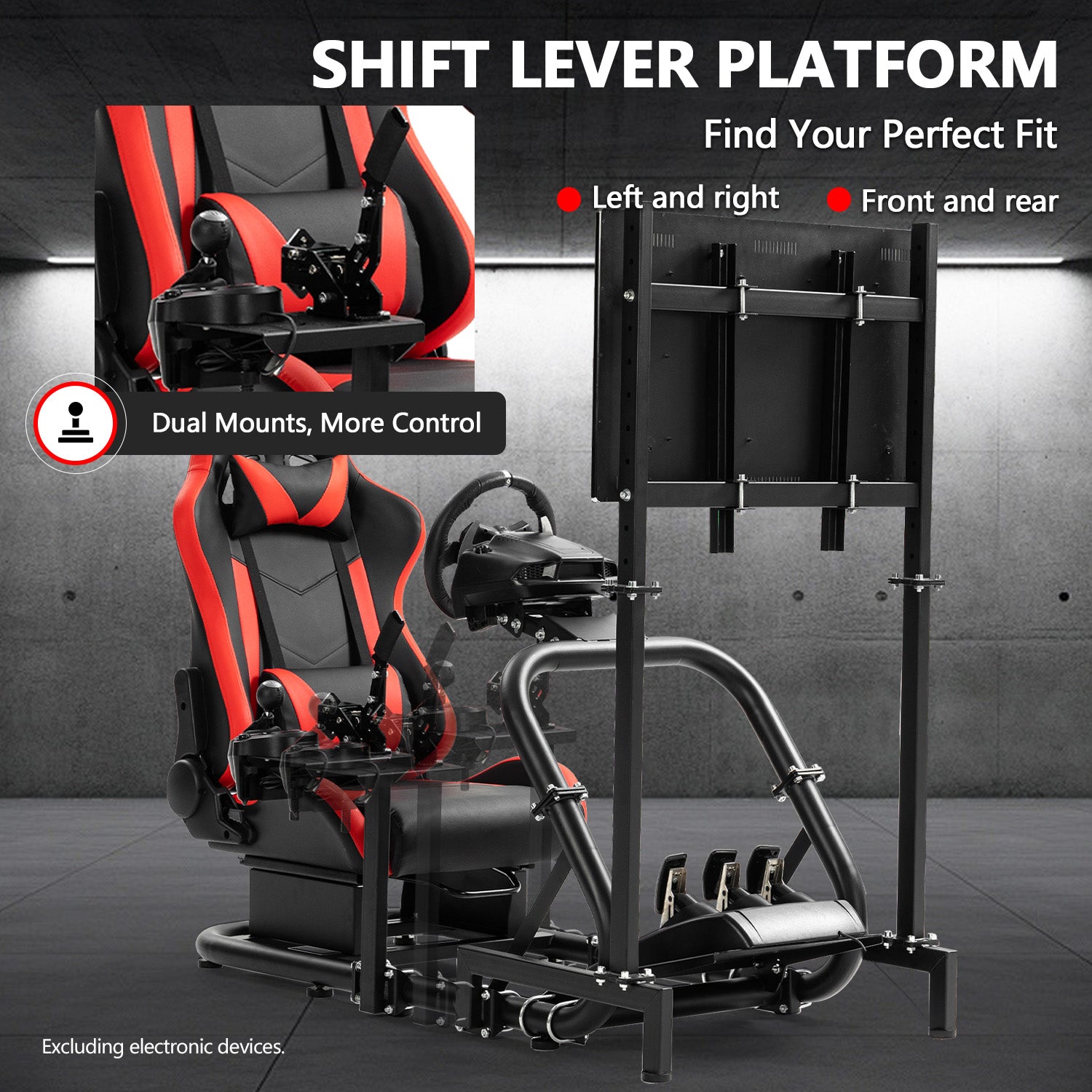 Minneer Racing Simulator Cockpit with Red Seat & Monitor Stand Fit Logitech Fanatec CSL-DD