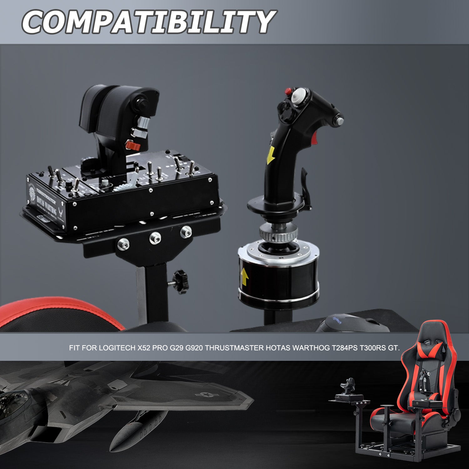 Minneer Flight Sim Cockpit with Red Seat Fit Logitech X52 X56 Thrustmaster A10C HotasWarth