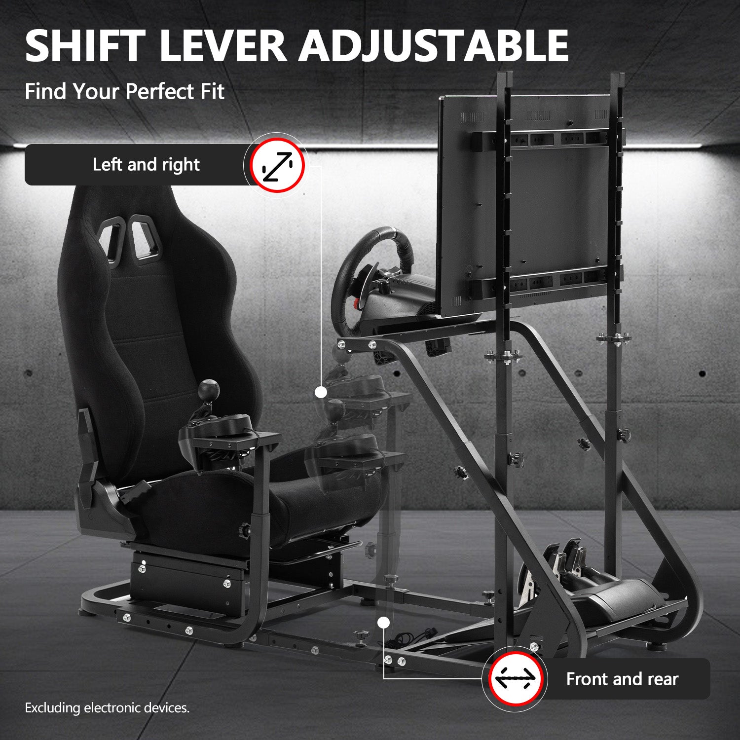 Minneer Adjustable Racing Simulator Cockpit with Black Seat and Monitor Mount Fit Logitech Fanatec