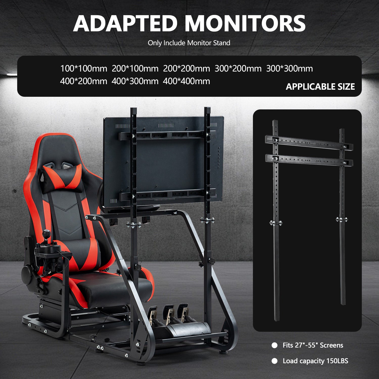 Minneer Racing Simulator Monitor Stand for Square Tube Sim Racing Cockpit TV Mount Stand