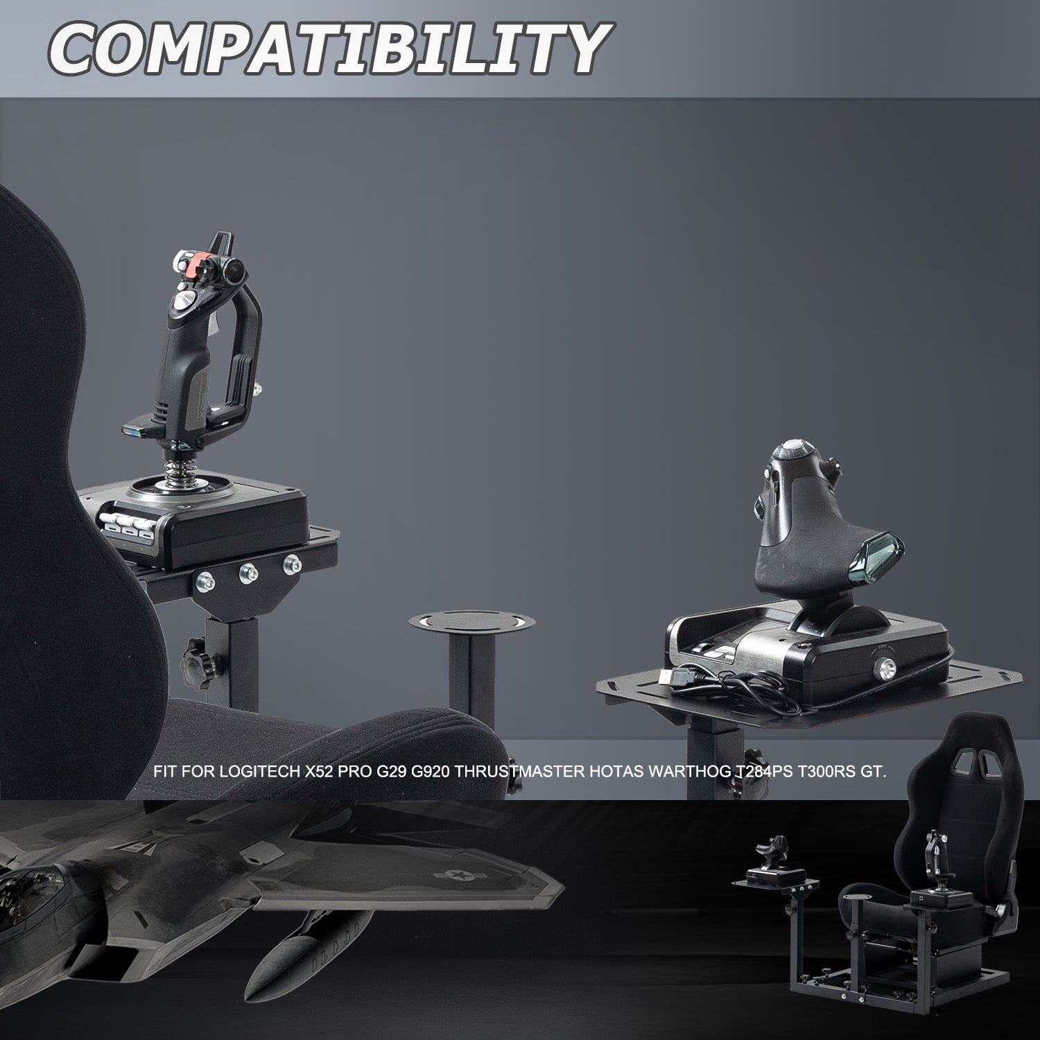 Minneer Flight Simulator Cockpit Stand with Black Seat Fit Logitech X52 X56 Thrustmaster A10C HotasWarth