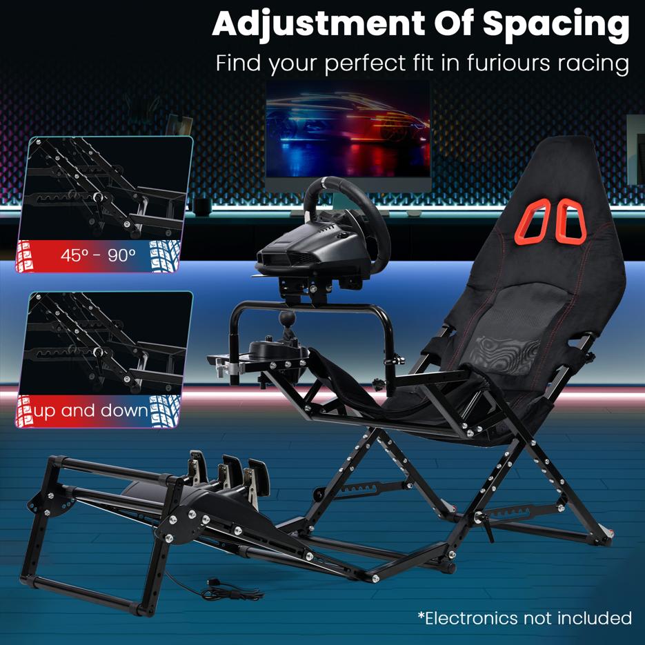 Minneer X-Type Foldable Racing Sim Cockpit – Adjustable & Universal Fit for Logitech G29, G920, G923, Thrustmaster T-GT II, T248 (Gear Not Included)