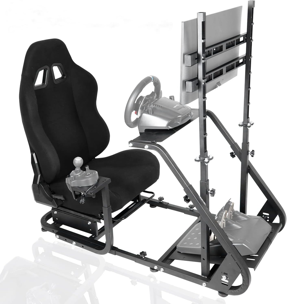 Minneer™ Racing Gaming Seat Steering Simulator Cockpit Racing Wheel Stand Fits All Thrustmaster All Fanatec Wheels Fits Xbox/Playstation/PC Logitech G25/ G27/G29 / G920 With Display Bracket(Black Seat)