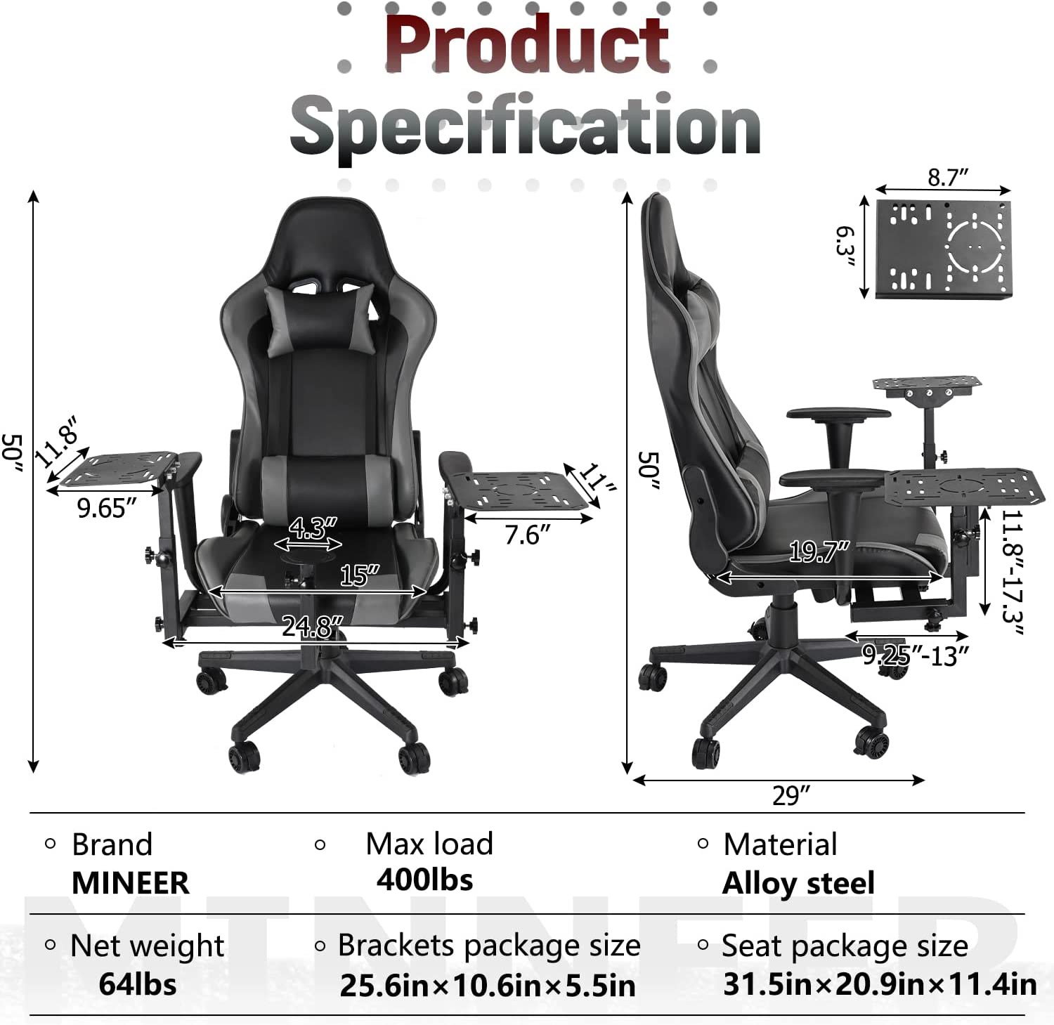 Minneer Flight Sim Stand with Gaming Seat Fit LogitechX52 X56 Thrustmaster A10C Hotas Warthog