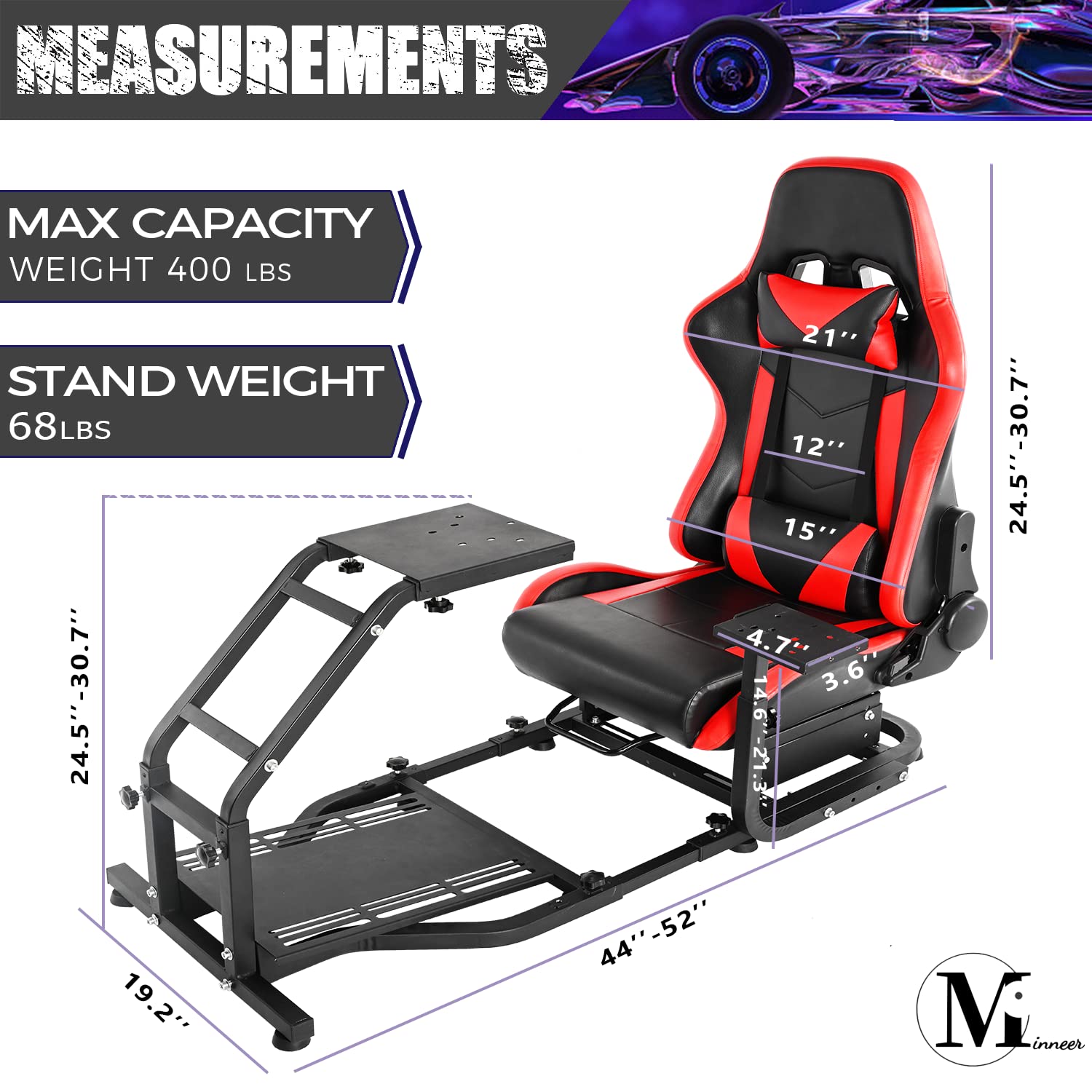 Minneer Driving Sim Cockpit with Seat Fit Logitech Thrustmaster T248 T300RS