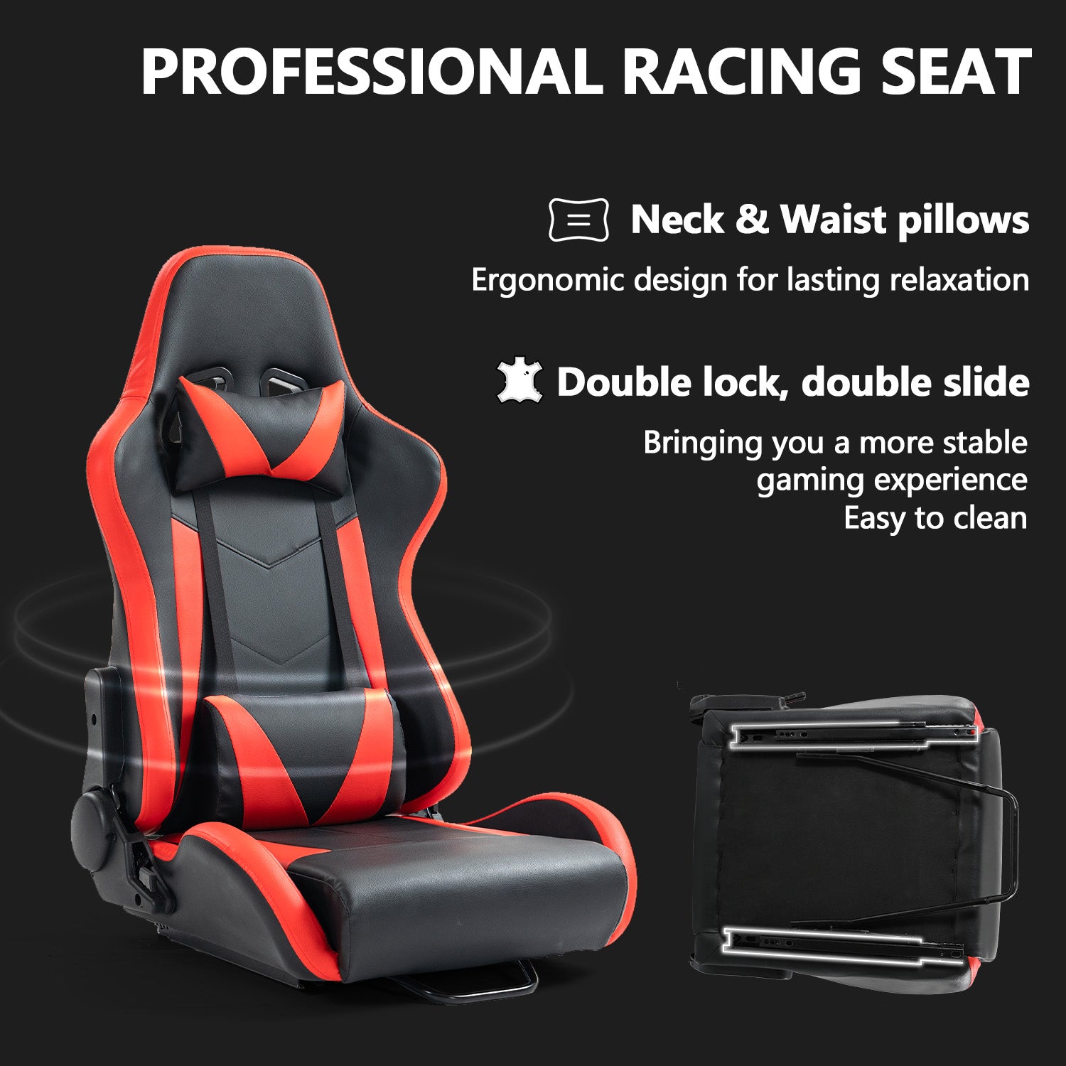 Minneer Racing Simulator Cockpit Seat Mount with red seat for Steering Wheel Stand Square Tube