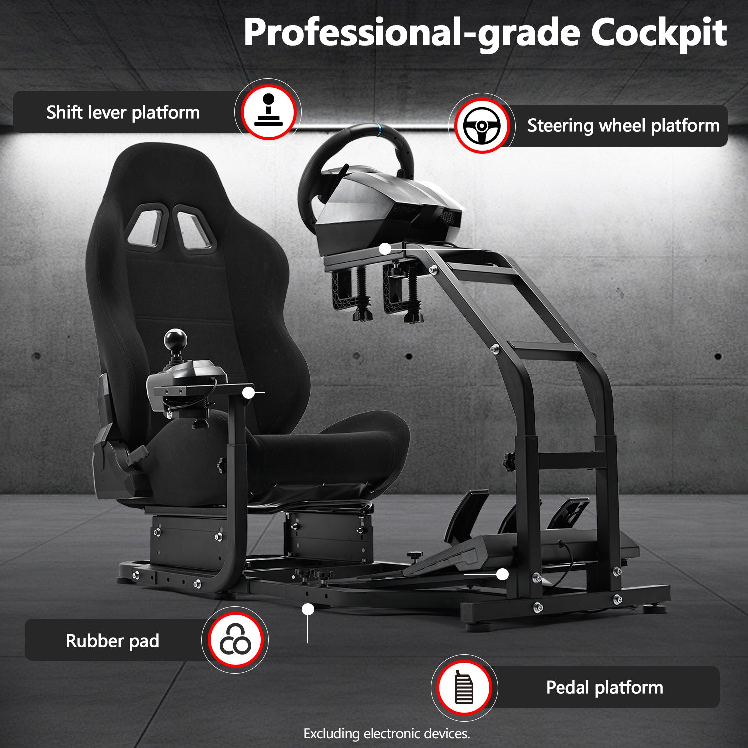 Minneer Racing Sim Cockpit with Black Seat Fit Logitech G29 G923 Thrustmaster T248 T300RS