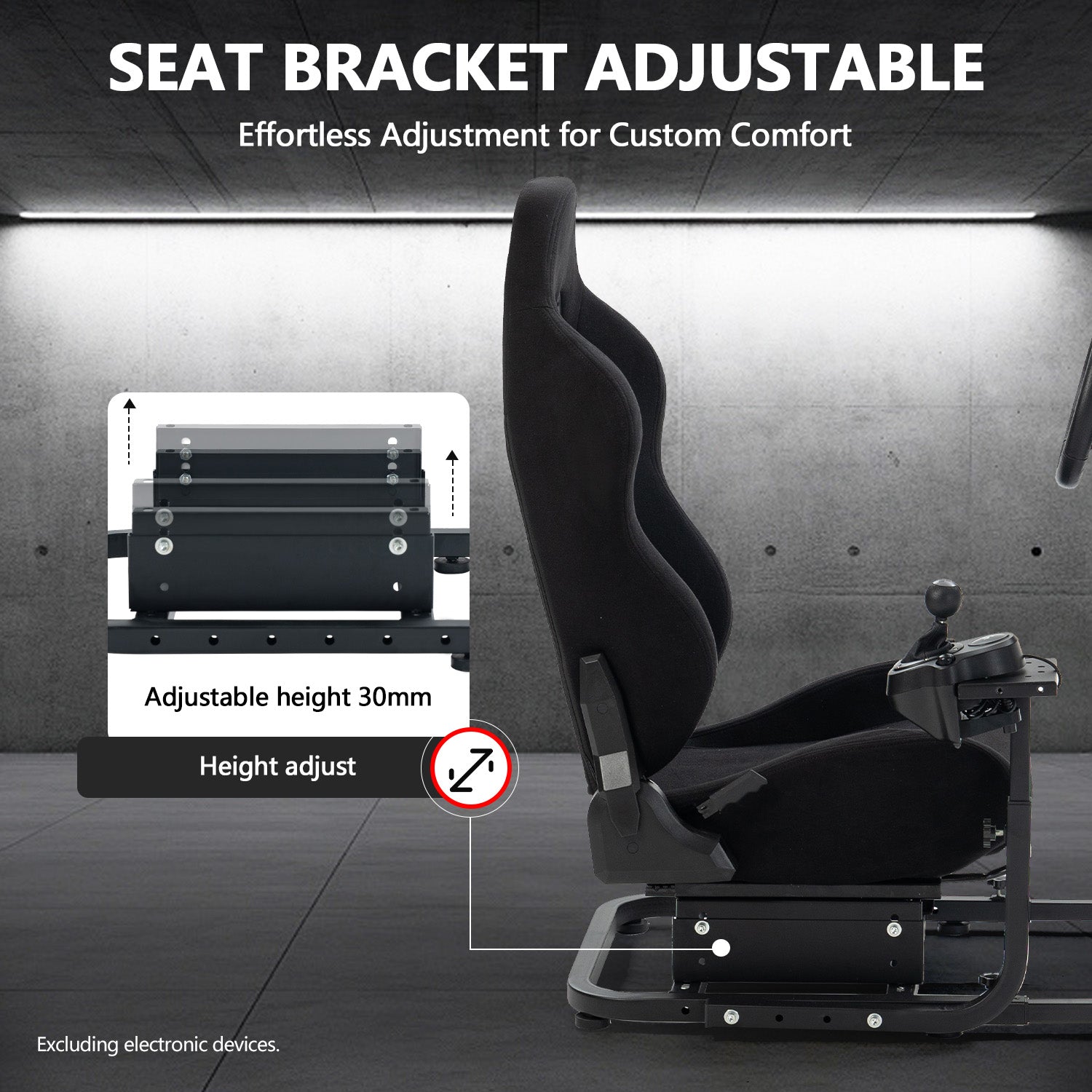 Minneer Adjustable Racing Simulator Cockpit with Black Seat and Monitor Mount Fit Logitech Fanatec