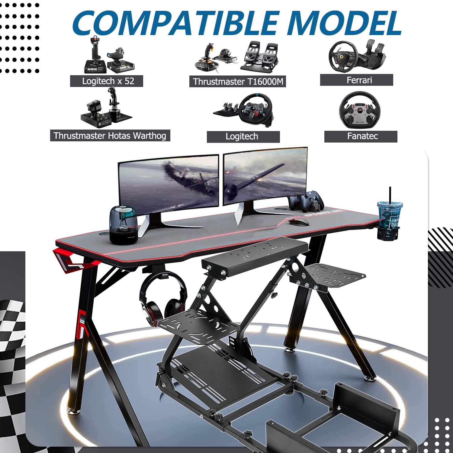 Minneer Flight Racing Simulator Cockpit Adjustable Fit Logitech X52 Thrustmaster A10C HotasWarth