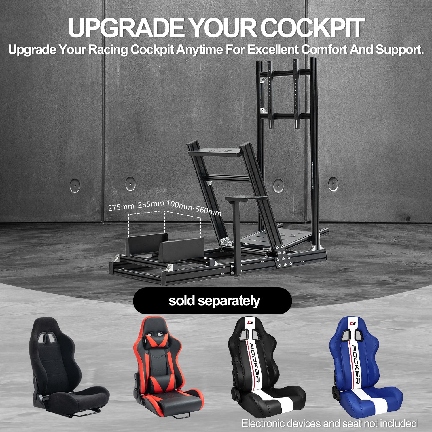 Minneer 4080 Aluminum Profile Racing Simulator Cockpit with Monitor Stand , Unlimited Adjustment, Fit for Thrustmaster, Fanatec, Moza, Logitech G29 GPro,  Sim Frame 8040，Not Include Steering,TV,Wheel,Pedals,Handbrake