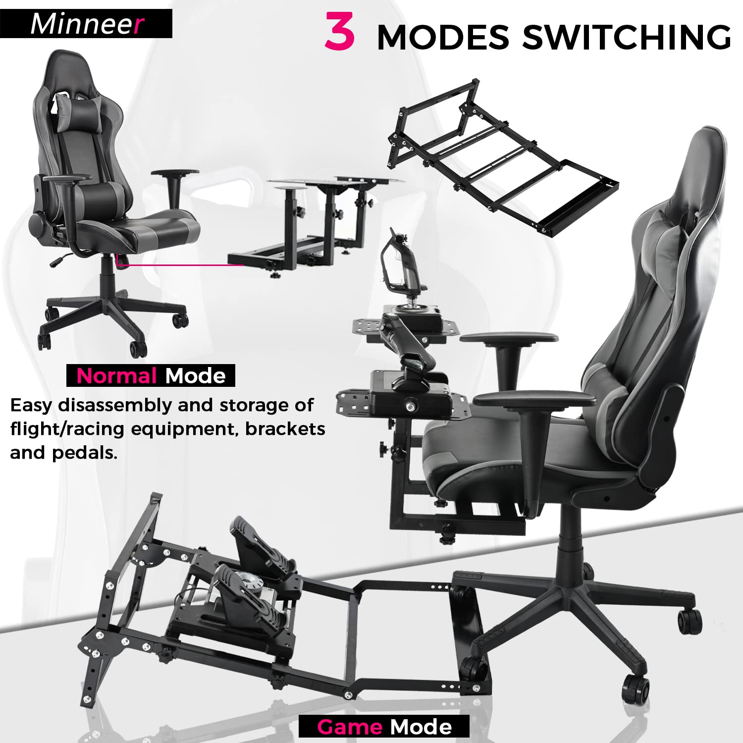 Minneer Flight Joystick Hotas Mount with Chair Pedal Mount Fit Thrustmaster Logitech A10C Hotas Warthog