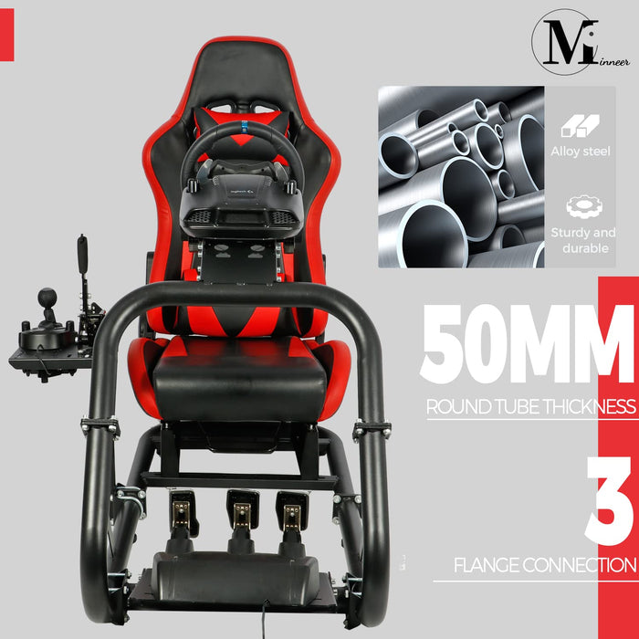 Minneer™ Immersion Racing Simulator Cockpit with Red&Black Seat Fit for Thrustmaster,FANTEC,logitech G25,G29,G92,G923 ,Height Adjustable Gaming Steering Wheel Stand (Only Frame & Chair Included)