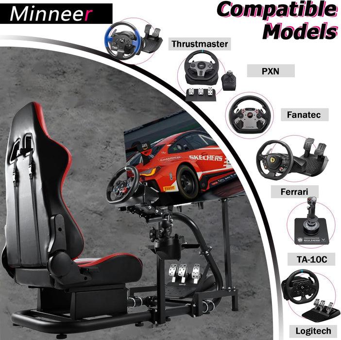 Minneer™ Racing Gaming Simulator Cockpit with Seat,Monitor StandFit for Thrustmaster T248PS/T248XBox Racing Steering Wheel Frame U-Bolts With Display Bracket Adjustable Height Wheel Pedals NOT Included