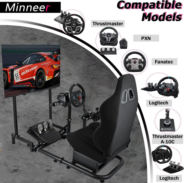 Minneer™ Driving Simulator Cockpit with Racing Seat Professional Level with Monitor Stand Accessories Shifter Wheel Pedals  NOT Included