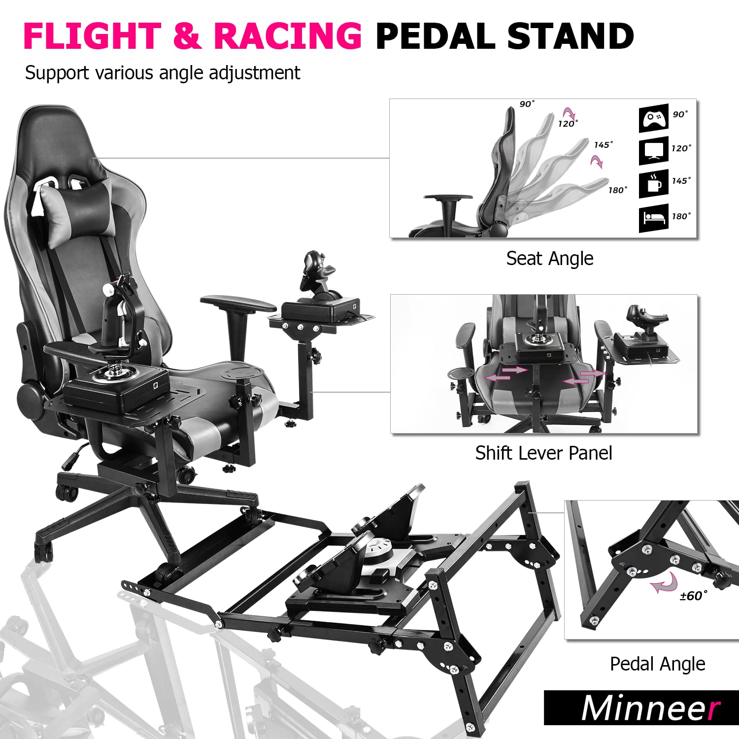 Minneer Flight Joystick Hotas Mount with Chair Pedal Mount Fit Thrustmaster Logitech A10C Hotas Warthog