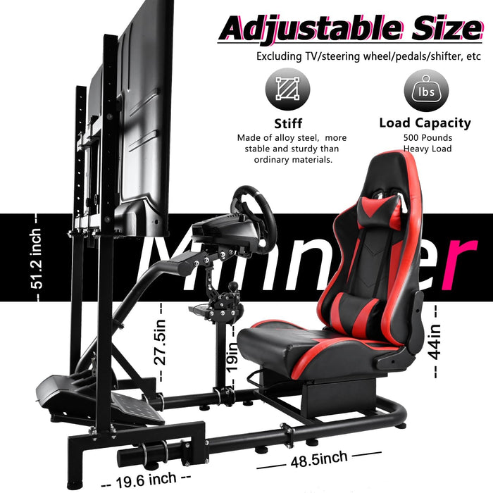 Minneer™ Racing Gaming Simulator Cockpit with Seat,Monitor StandFit for Thrustmaster T248PS/T248XBox Racing Steering Wheel Frame U-Bolts With Display Bracket Adjustable Height Wheel Pedals NOT Included