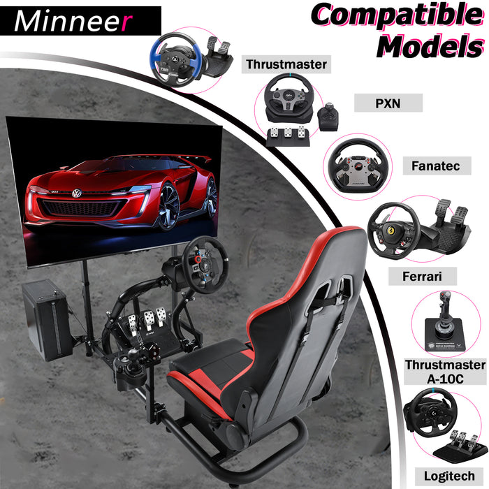 Minneer™ Super Driving Simulator Cockpit with Real Racing Chair Dual-Segment Adjustable for Logitech G25/G27/G29/G920 PC/Xbox/PS4 Racing Wheel Stand Frame Professional Level Steering Simulator Accessories Shifter Wheel Pedals  NOT Included